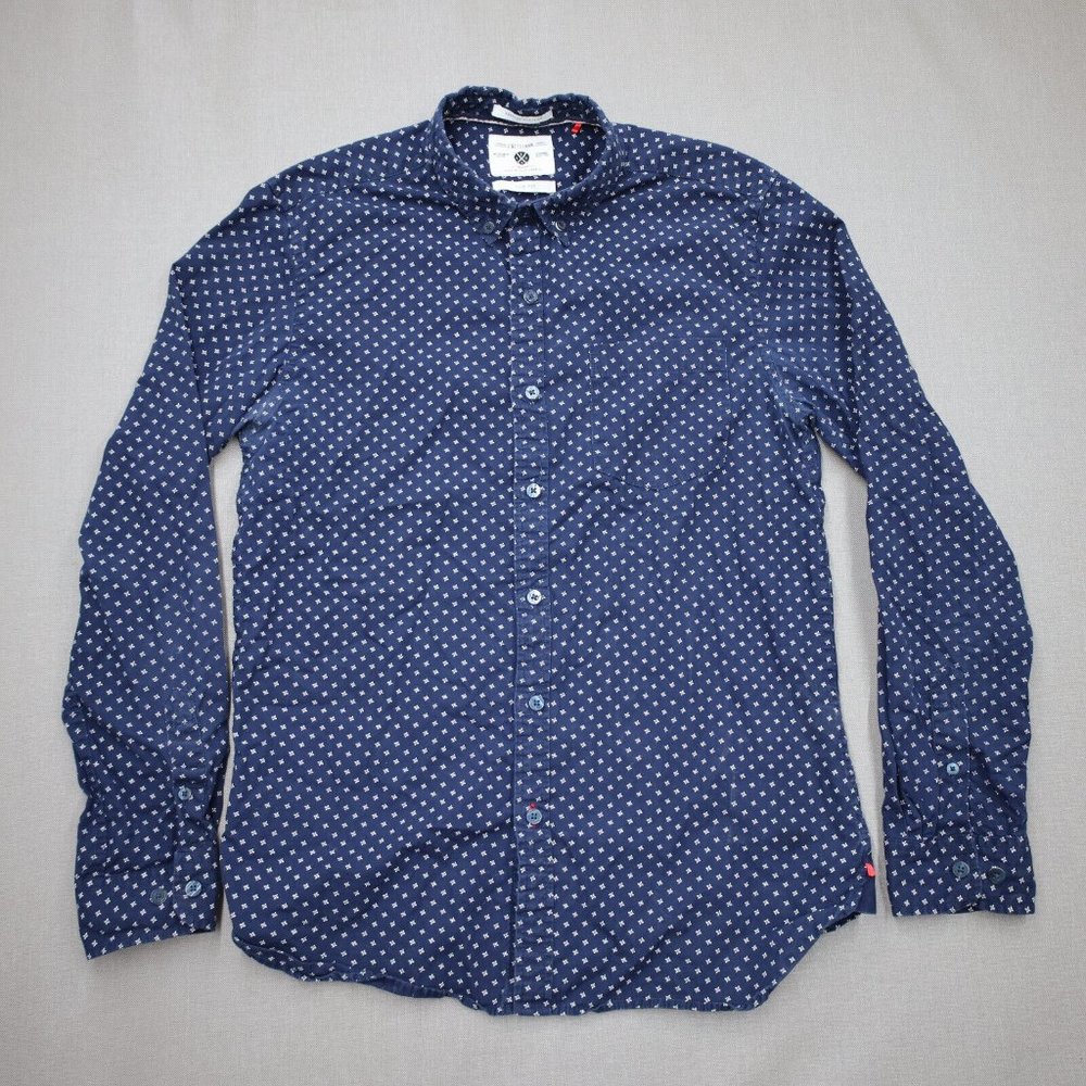 Cactus Man Mens Medium Button Up Shirt Long Sleeve Navy Blue Classic Core